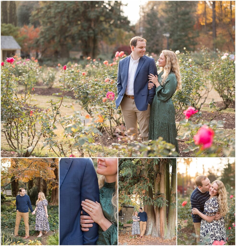 Raleigh Rose Garden engagement photos | Raleigh Rose Garden engagement session | Raleigh NC engagement photographer | Garden engagement photos in Raleigh | Raleigh engagement photographer