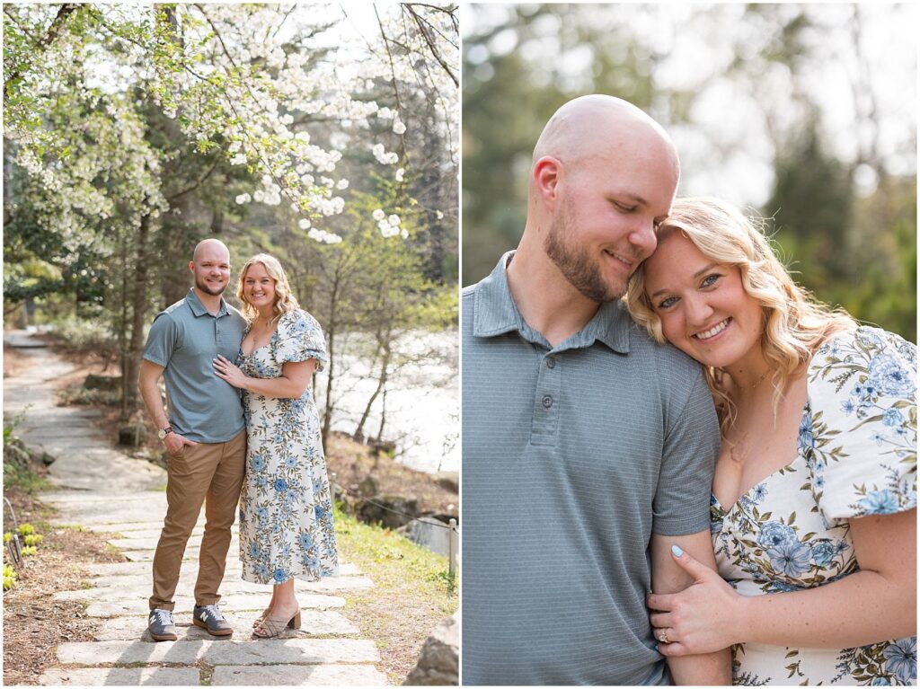 duke gardens, spring engagement photos, cherry blossom season, garden engagement photos