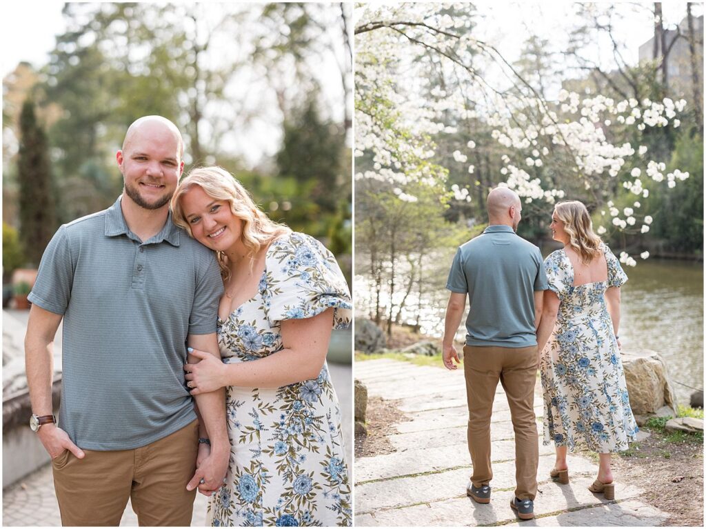 duke gardens, spring engagement photos, cherry blossom season, garden engagement photos