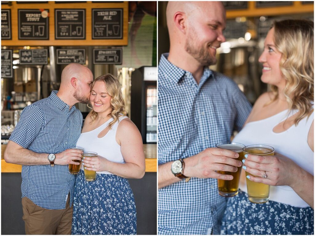 brewery engagement photos, ponysaurus brewing durham, downtown durham engagement photos
