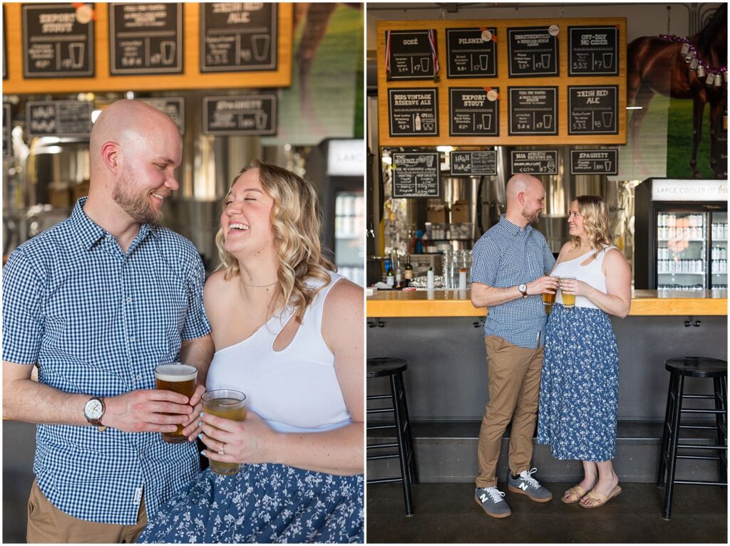 brewery engagement photos, ponysaurus brewing durham, downtown durham engagement photos