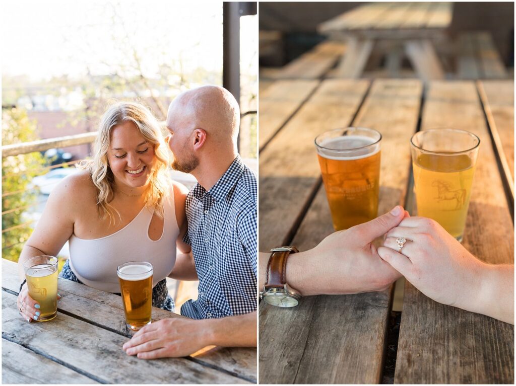 brewery engagement photos, ponysaurus brewing durham, downtown durham engagement photos