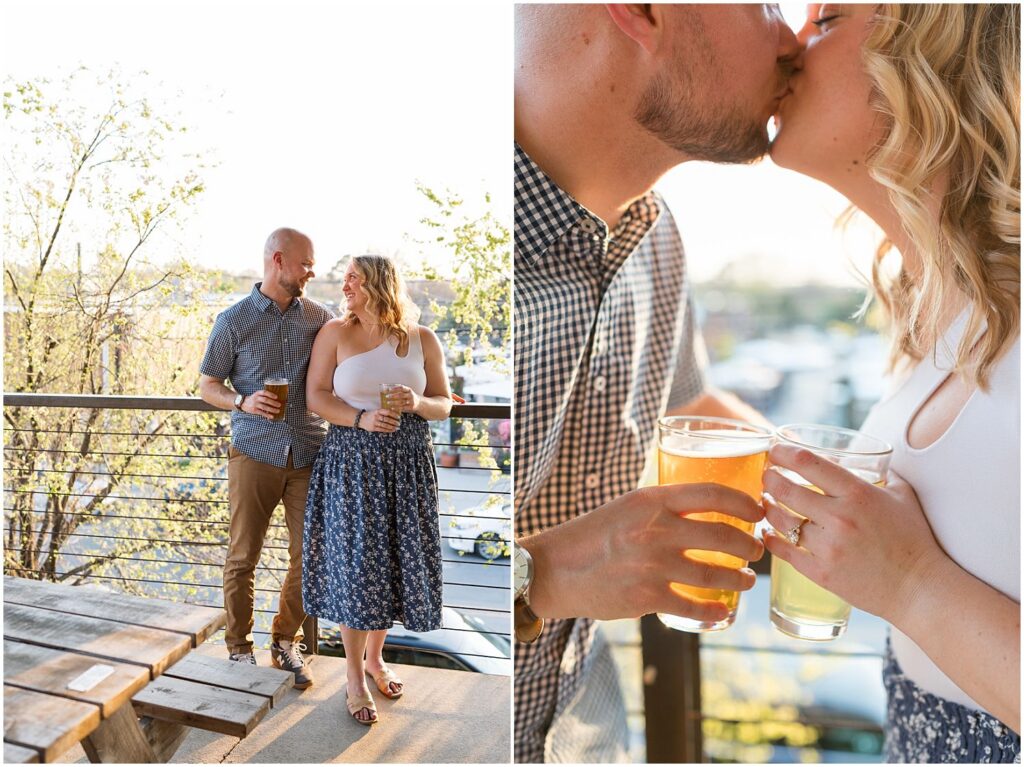 brewery engagement photos, ponysaurus brewing durham, downtown durham engagement photos
