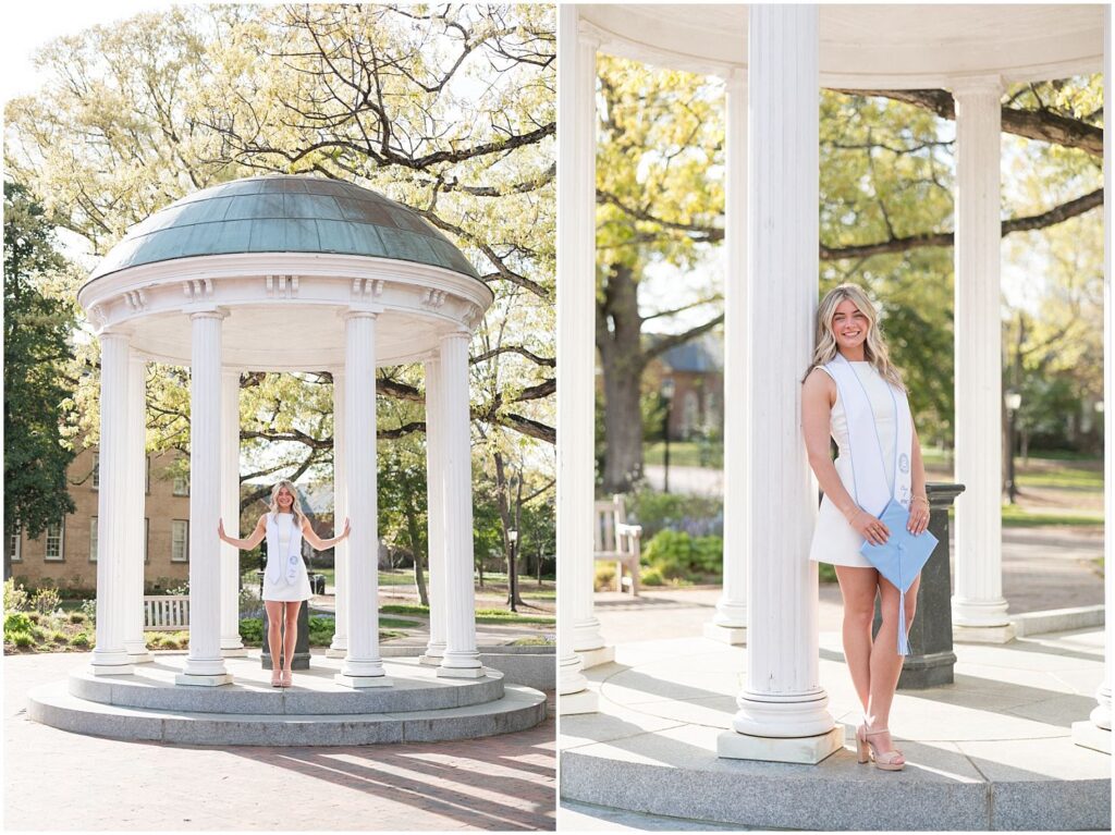 spring senior photos, UNC grad photos, UNC Old Well, UNC Chapel Hill