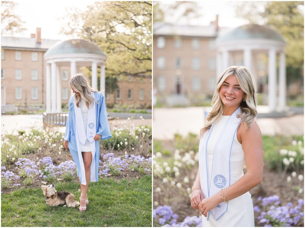 UNC grad photos, UNC Chapel Hill, senior photographer, grad photos with your dog
