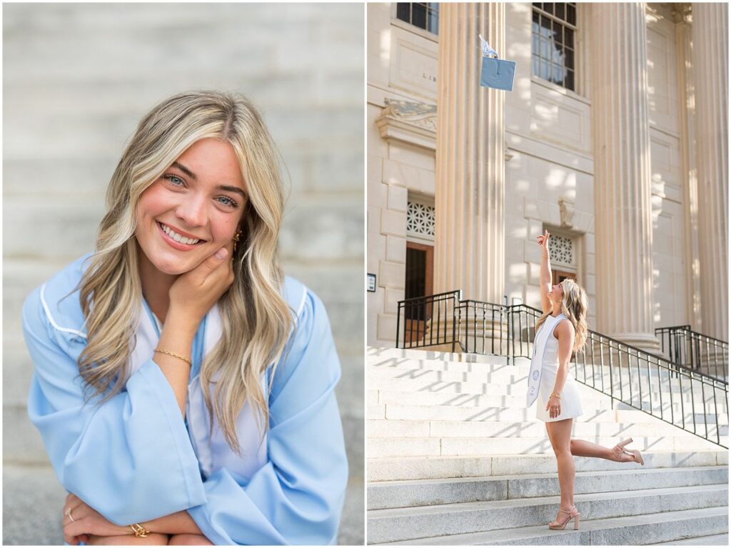 Wilson Library, spring senior photos, UNC Chapel Hill, senior photographer