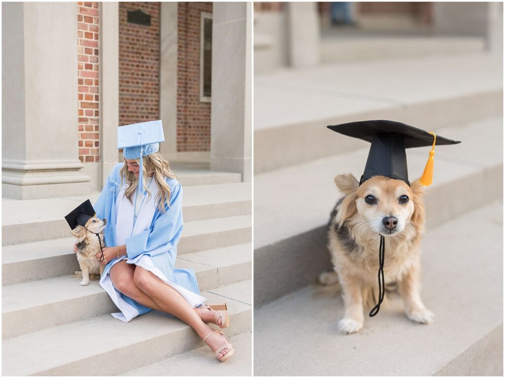 spring senior photos, UNC grad photos, Wilson Library, senior photographer, grad photos with your dog