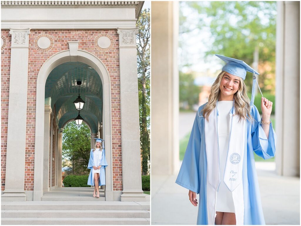 spring grad photos, UNC Old Well, UNC Bell Tower, UNC Chapel Hill, senior photographer