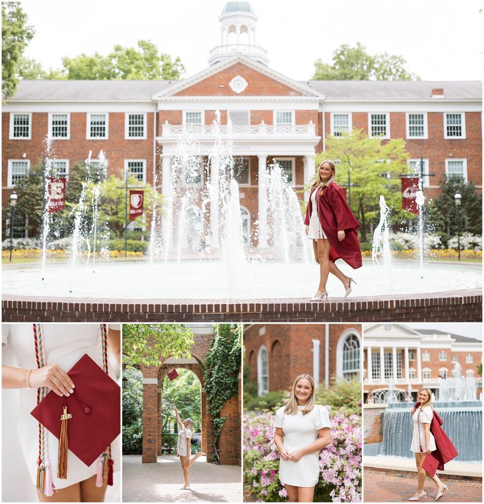 Elon University senior photos, Elon Phoenix senior photographer, Elon University grad photos, Burlington NC senior photographer, Elon senior session inspiration, Elon University photo locations